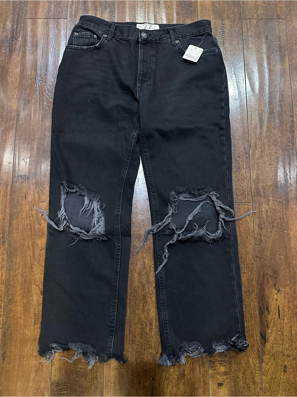 Free People Black Distressed Knee Ripped Jeans